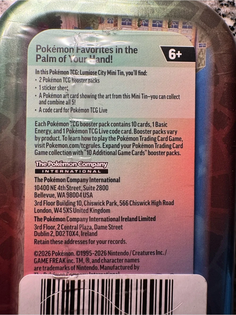 Lumiose City Mini Tin [Emboar & Inkay] Factory Sealed